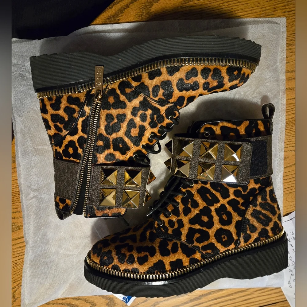 MICHAEL KORS Haskell Studded Printed Calf Hair Combat Boot - Picture 4 of 6